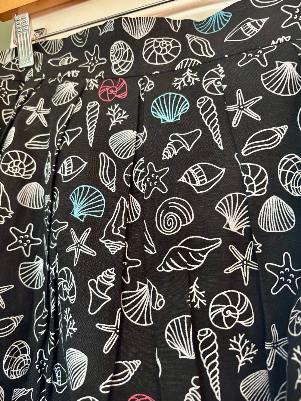 ModCloth Black Seashell Print A-Line Skirt with White Buttons - Picture 10 of 13